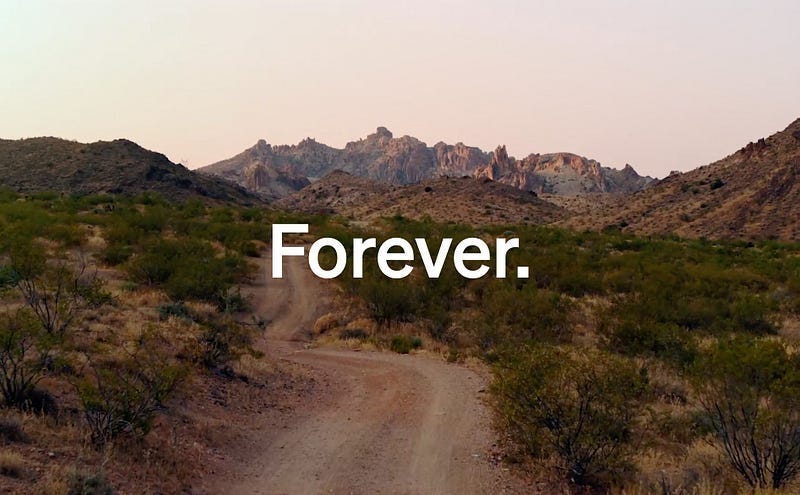 An introductory video to Rivian. The word “Forever” is prominently displayed.