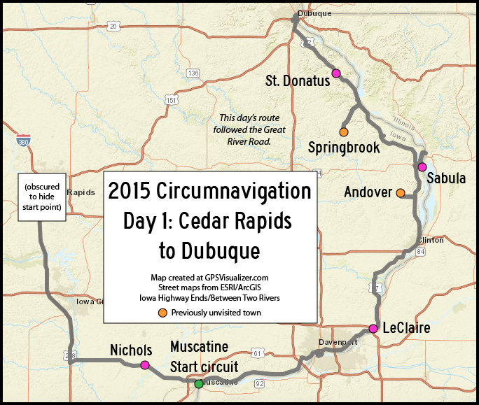 Map of route, Cedar Rapids to Dubuque