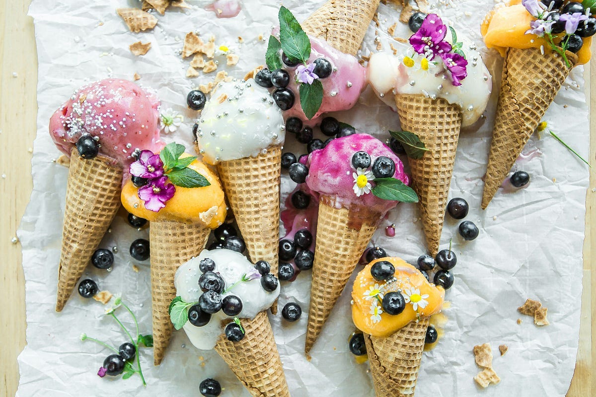 ice cream cones with different flavours ice cream cones with different flavours