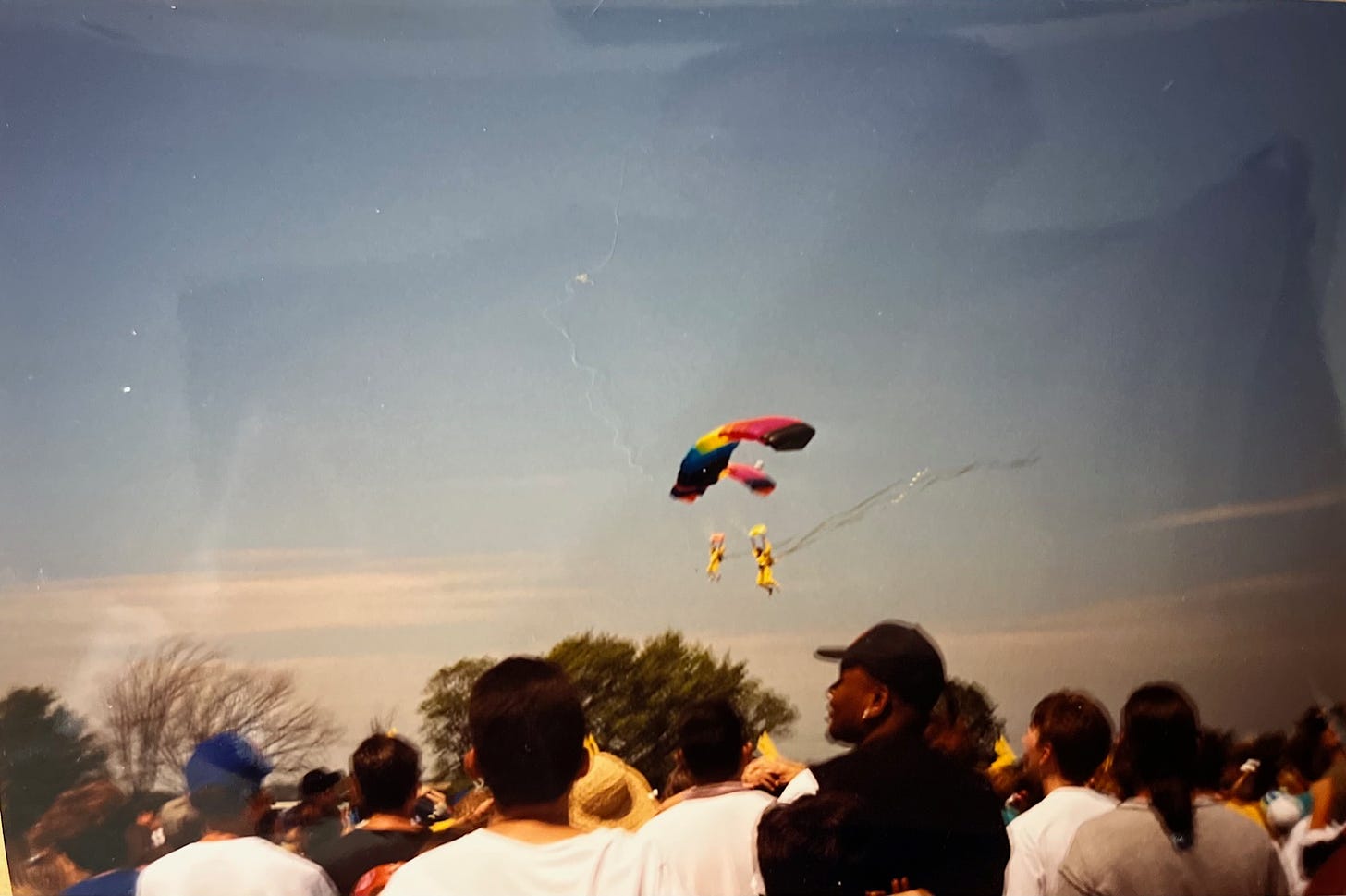 The Greater Kansas City Skydiving Club descended to the ground, putting on a show for the many attendees below (Photo credit: Alyssa Buecker)