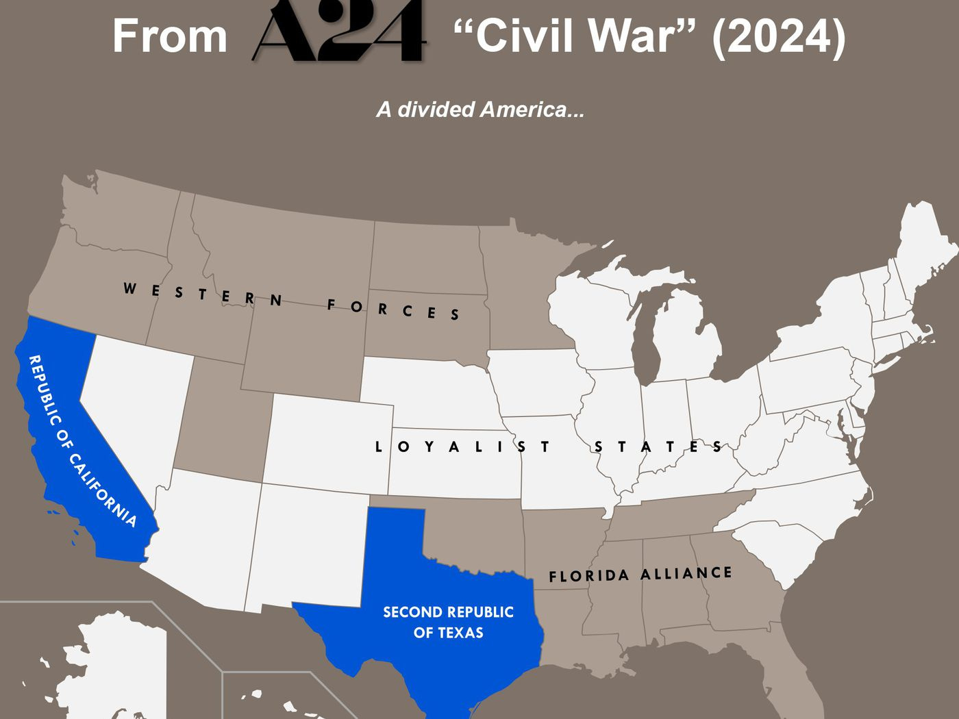 A24's Civil War map goes viral as people make sense of its politics -  Polygon