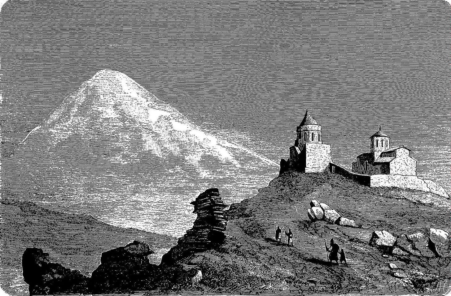 Hermann Roskoschny (1884, grabado), Iglesia en Kazbek.