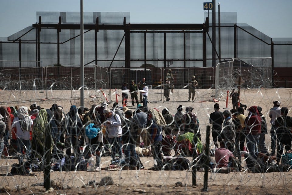 Migrants waiting at the US-Mexico border.