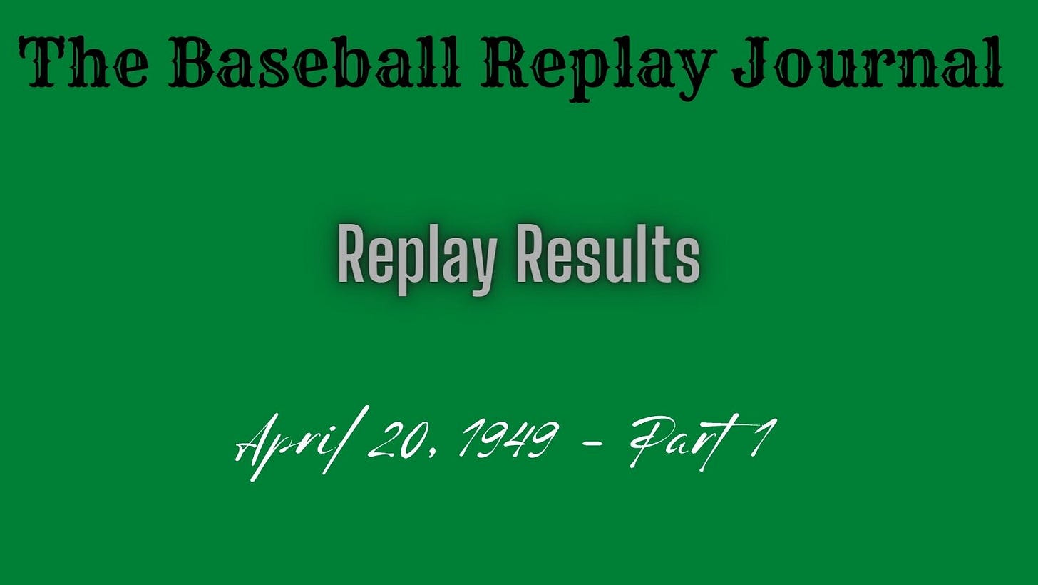 Baseball Replay Journal Results 1949