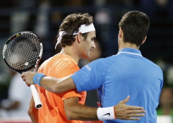 roger federer holding novak djokovic for indian wells 2015