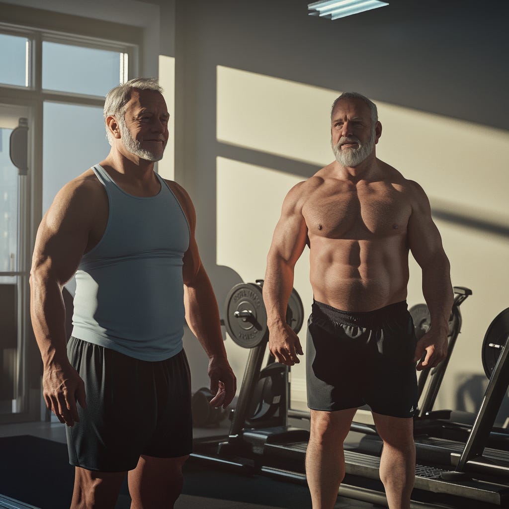 Strong older men in the gym.