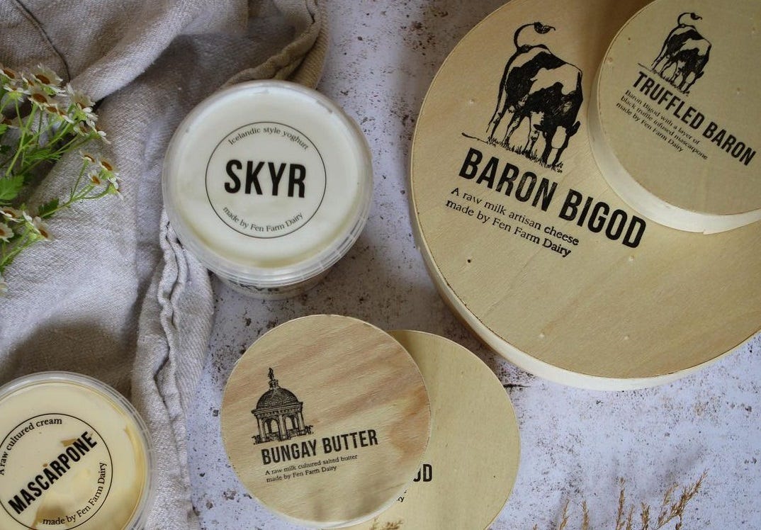 A selection of cheese, skyr and raw butter from Fen Farm