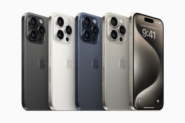 iPhone 15 Pro and iPhone 15 Pro Max are available in four elegant finishes: black titanium, white titanium, blue titanium, and natural titanium.