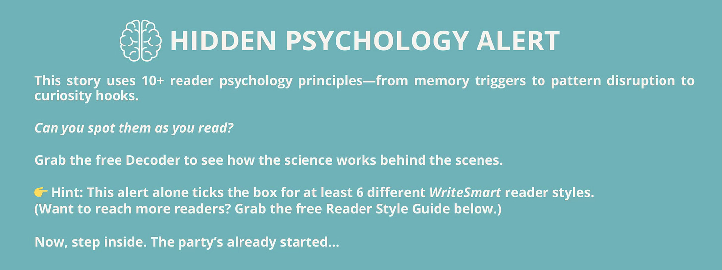 Hidden Psychology Alert banner showing the story uses over 10 reader psychology principles.