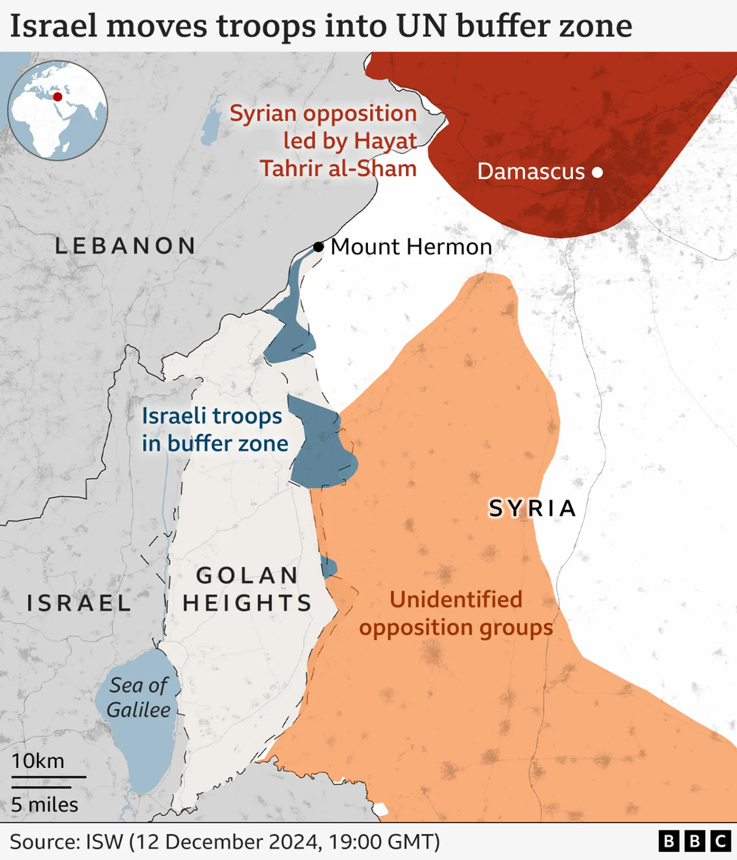 Syria Israel troops map Golan Mount Hermon