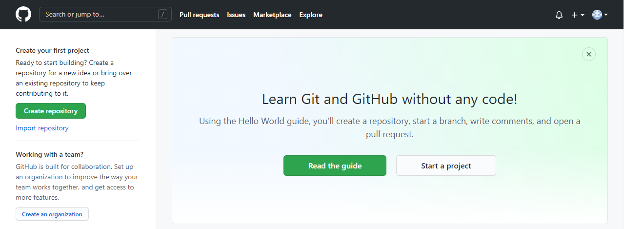 GitHub welcome screen