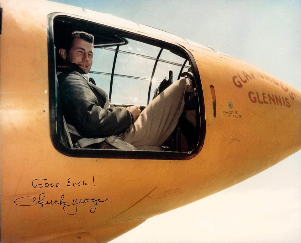 Yeager is in the Bell X-1 cockpit.