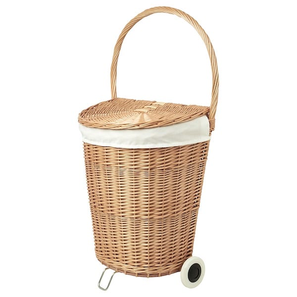 TOLKNING Laundry basket on wheels, handmade Willow, 8 gallon