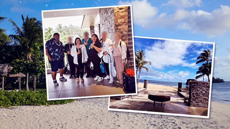 Tiny Deane and his colleagues, including wife Lynley (third from right) and stepdaughter Kelly Winiata (third from left), at the  InterContinental Fiji Golf Resort & Spa, in June.