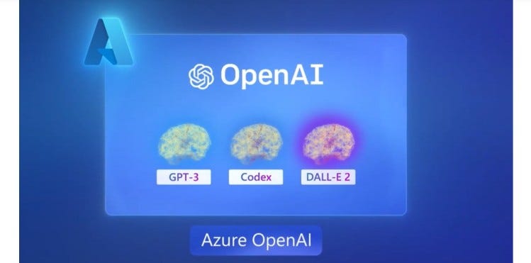 Set of logos including Azure, OpenAI, GPT-3, Codex, Dall-E 2, and Azure OpenAI