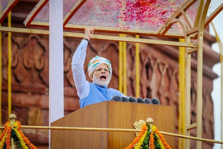 Narendra Modi during the&nbsp;Independence Day ceremony in 2022.