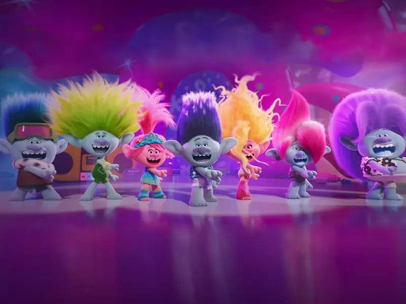 A line-up of the Trolls characters.