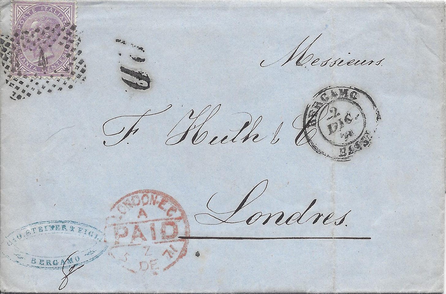 1871 cover from Italy to Londres