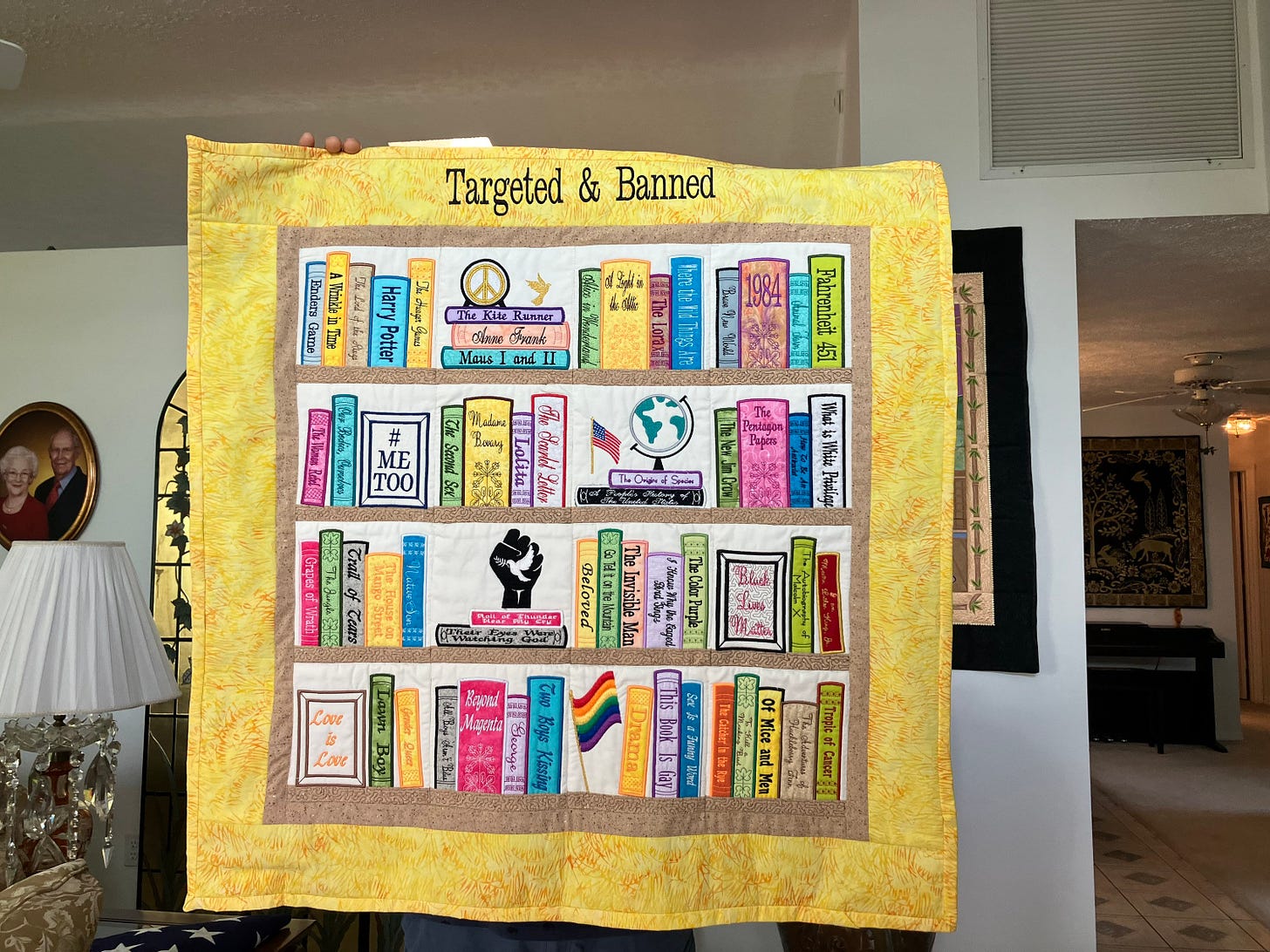 Book Ban Quilt sticker Made by 100 Year Old Grace Linn Shames - Etsy