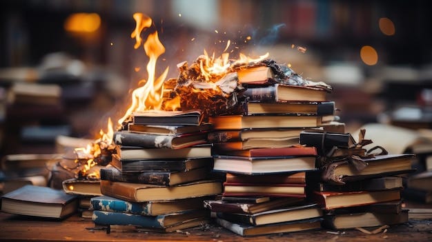 Fire on books | Premium AI-generated image