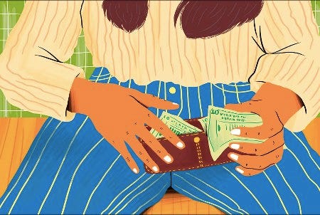 Dessin représentant des billets dans un portefeuille