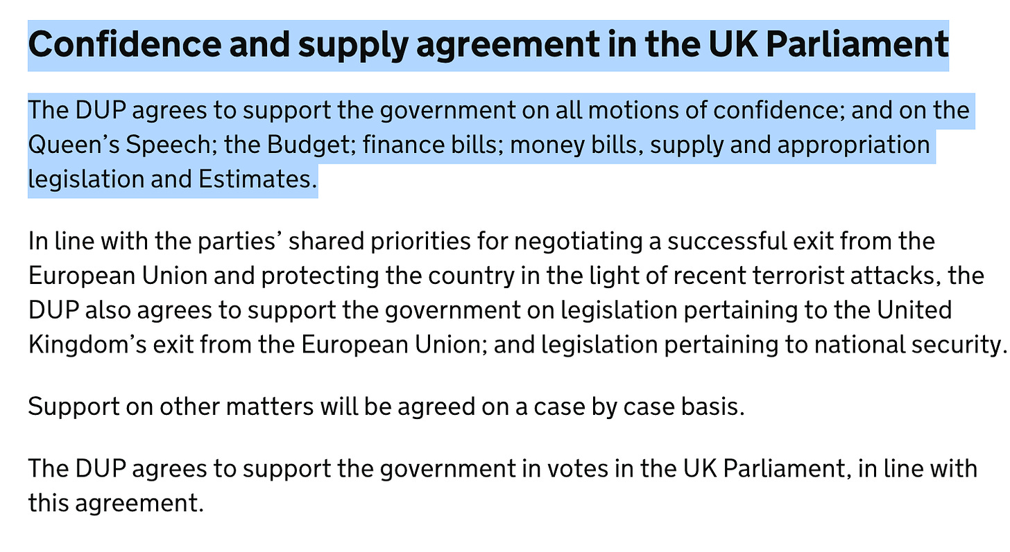 DUP Conservative Party Confidence and Supply Agreement