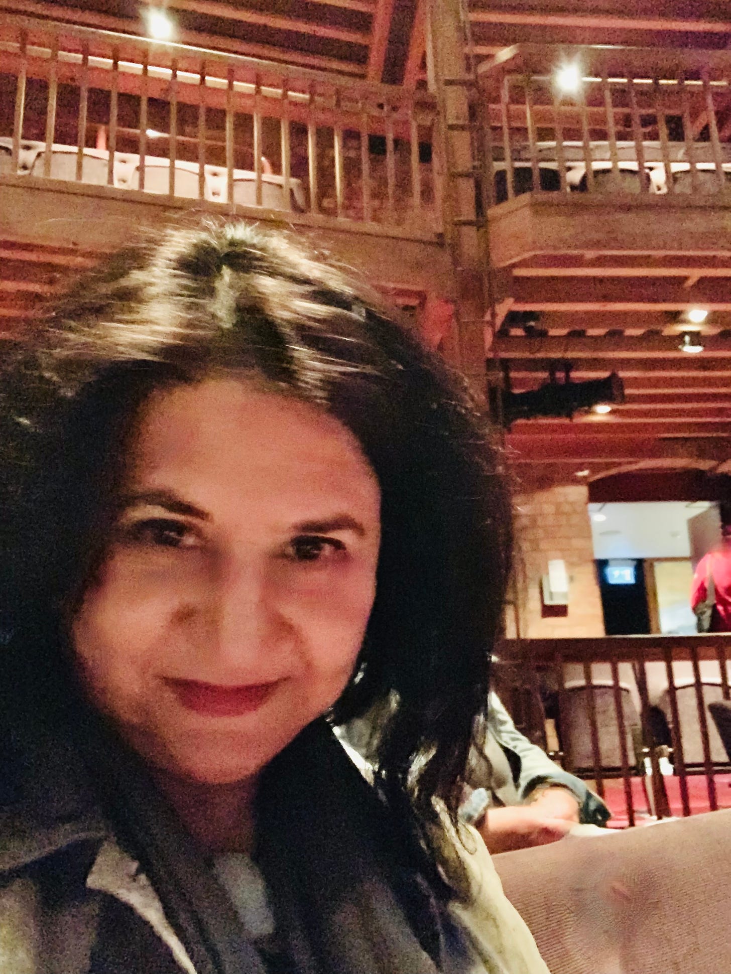 Photo of the author, Bianca Bagatourian, at the Royal Shakespeare Theatre in Stratford-upon-Avon