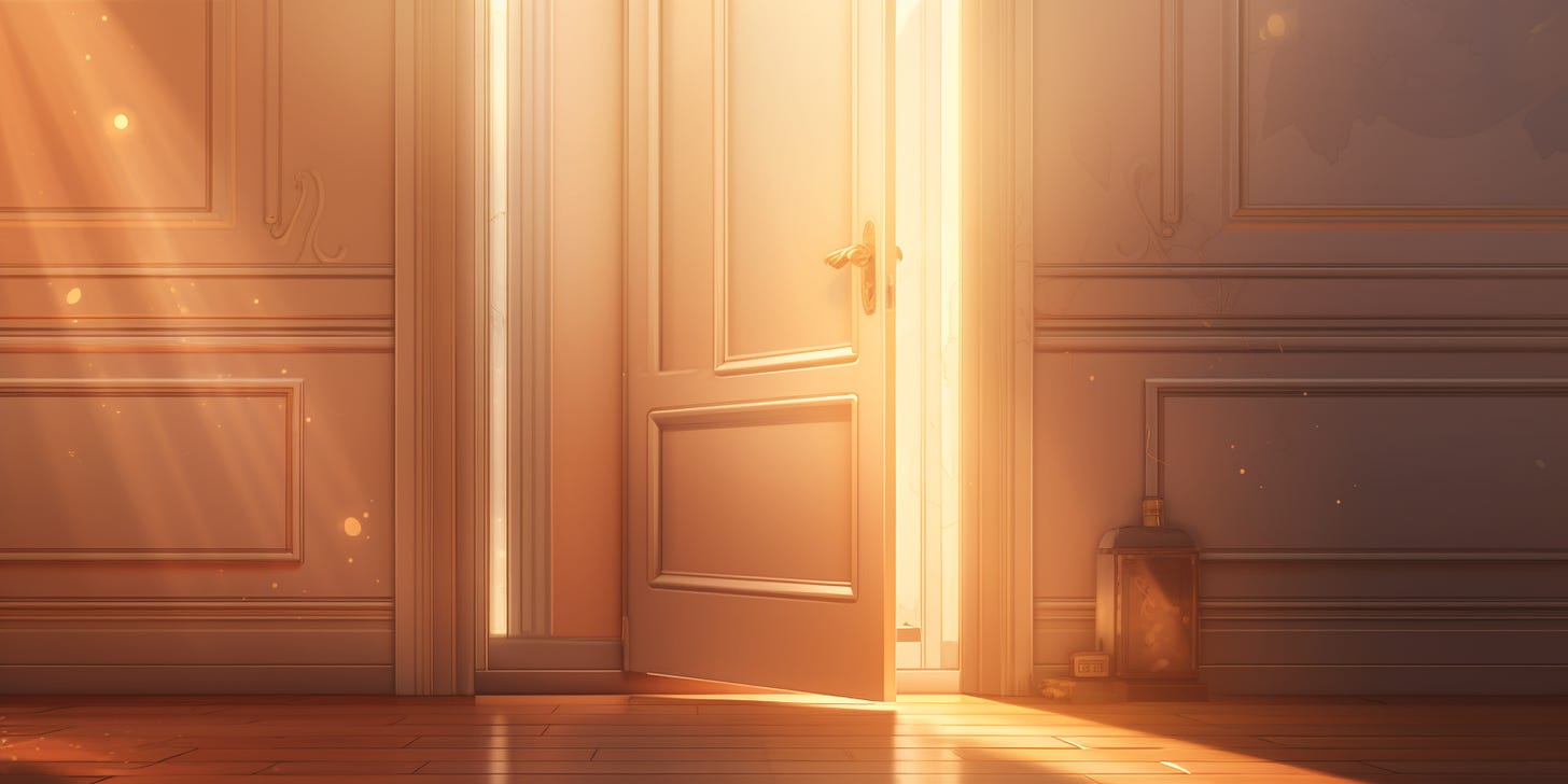 Sun-drenched AI image of an open door.