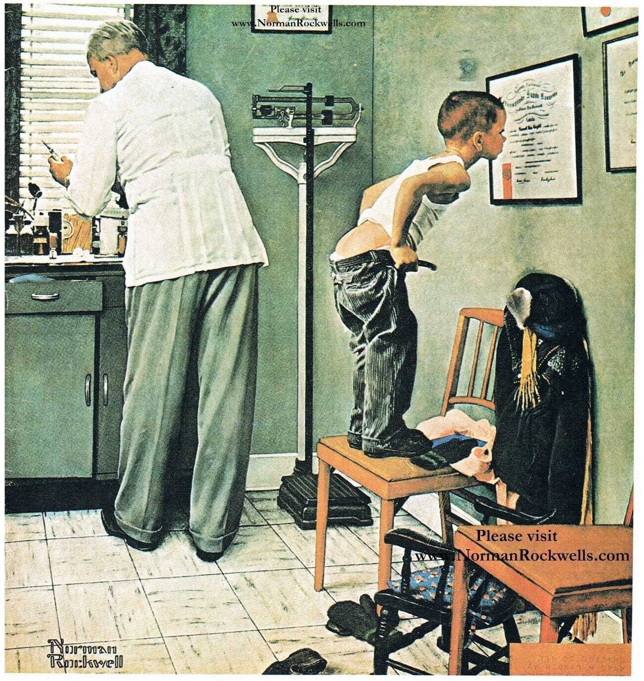 Norman Rockwell Picture of a Kid Getting his Vaccinations