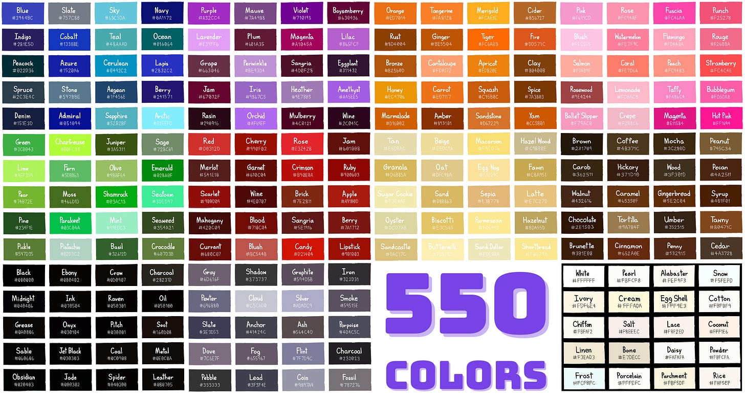 List of Colors: 550 Color Names and Hex Codes | Color Meanings