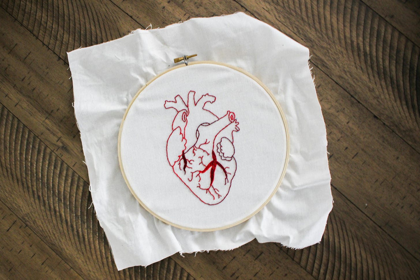 Photo by Magdaline Nicole after embroidery heart on white cloth 