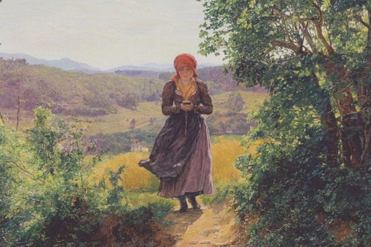 Is this woman holding an iPhone in an 1860 painting?