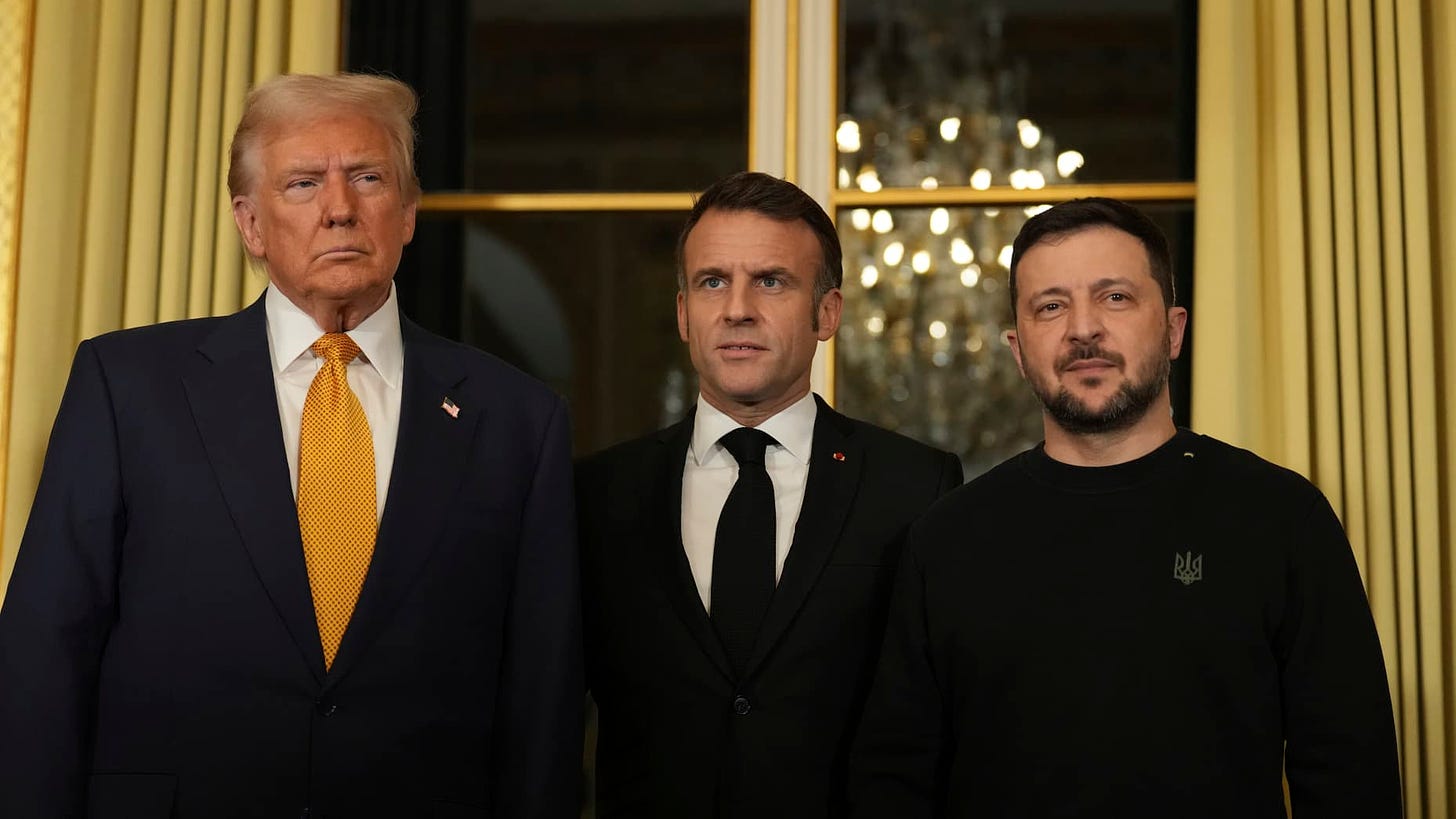 Trump is welcomed by Macron to Paris with presidential pomp and joined by  Zelenskyy for their talks