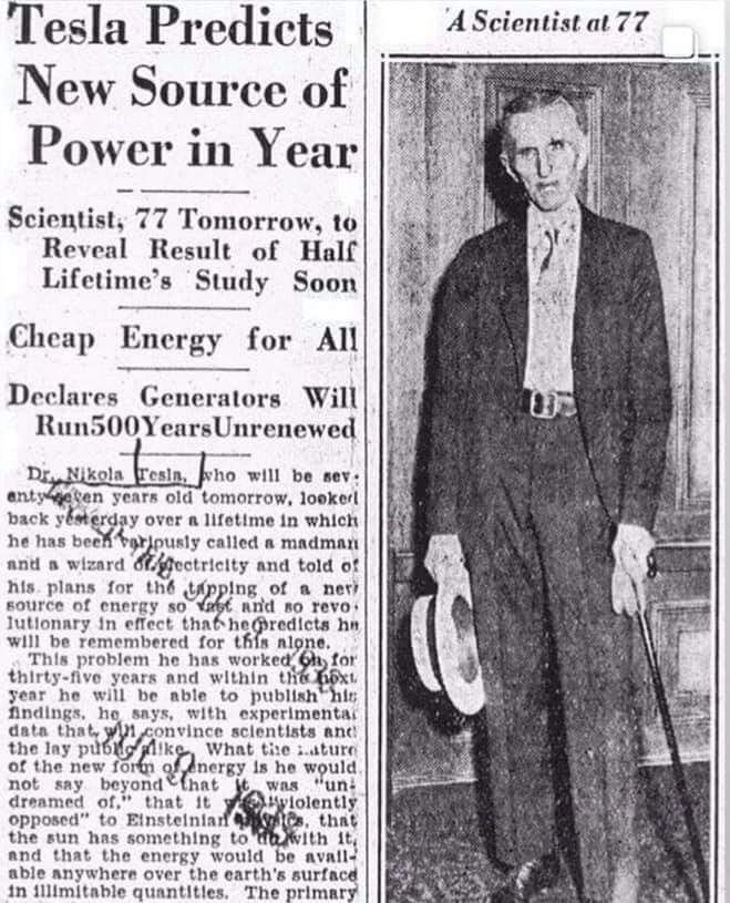 Nikola Tesla "Declares His Generators Will Run For 500 Years; Unrenewed"