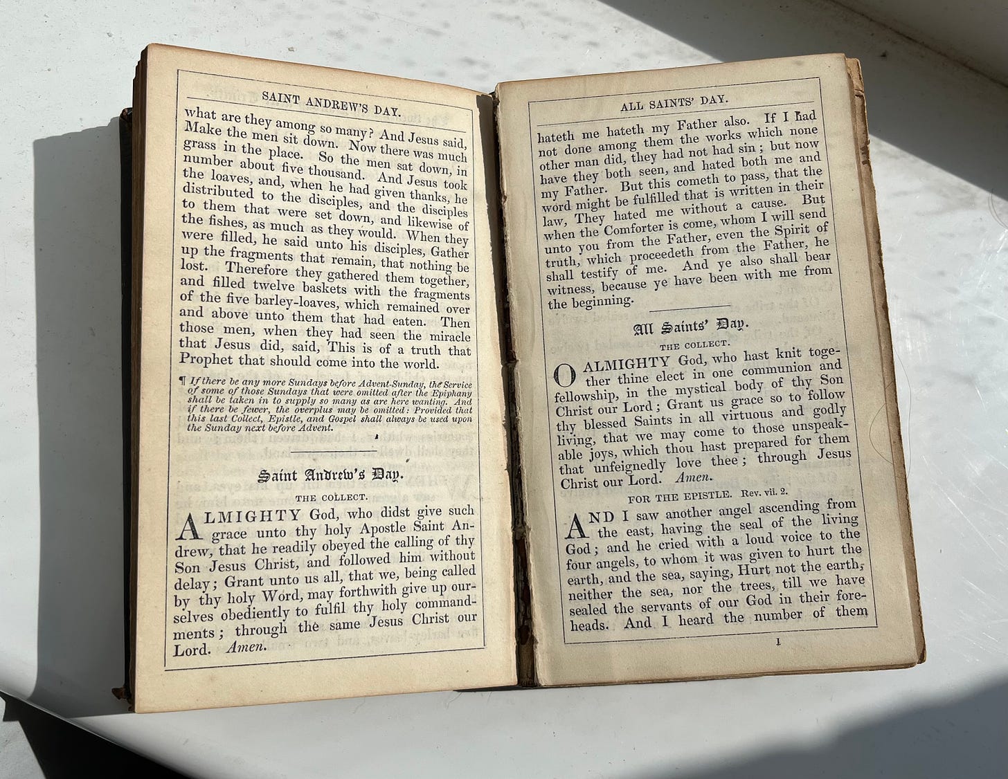 19th century copy of the Book of Common Prayer, open on the liturgy for All Saints' Day