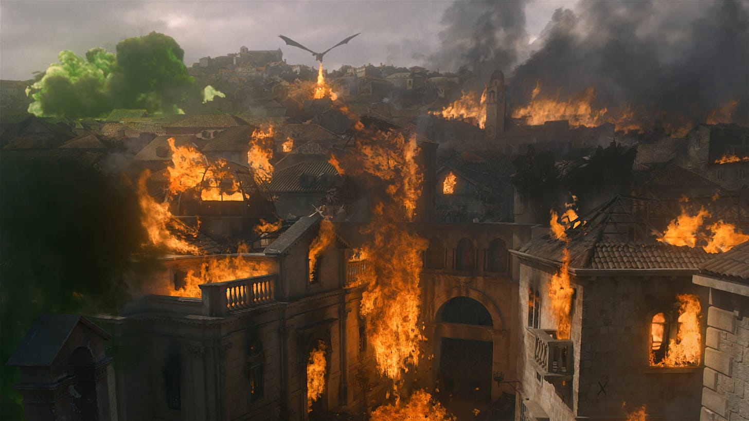 Drogon lays waste to much of King's landing.