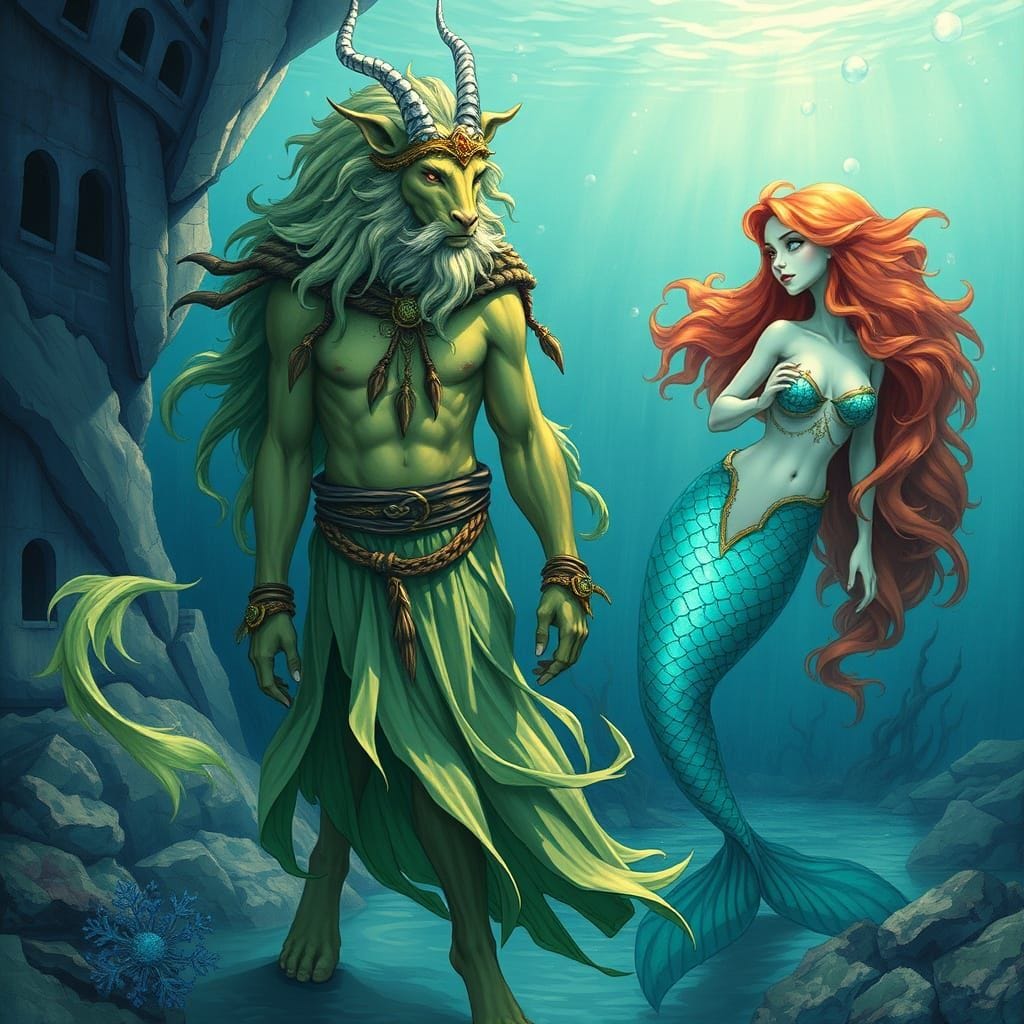 A centaur with a mermaid A centaur with a mermaid