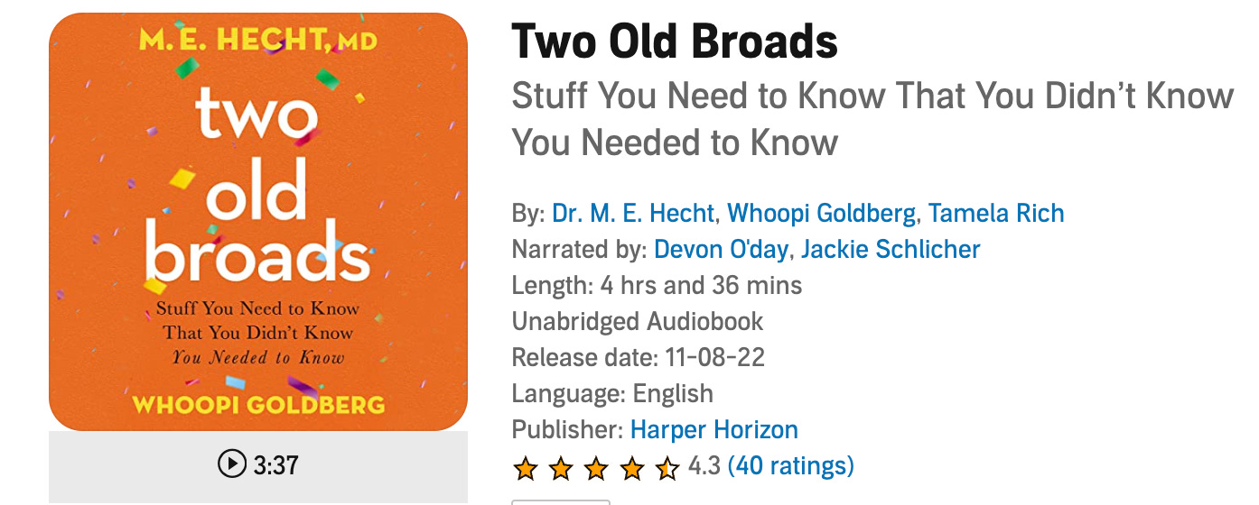 Screen shot of the Audible catalog for Two Old Broads