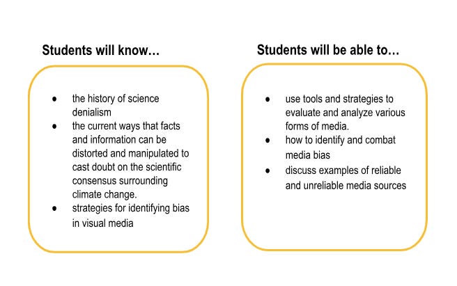 screenshot of what students will know and what they will be able to do