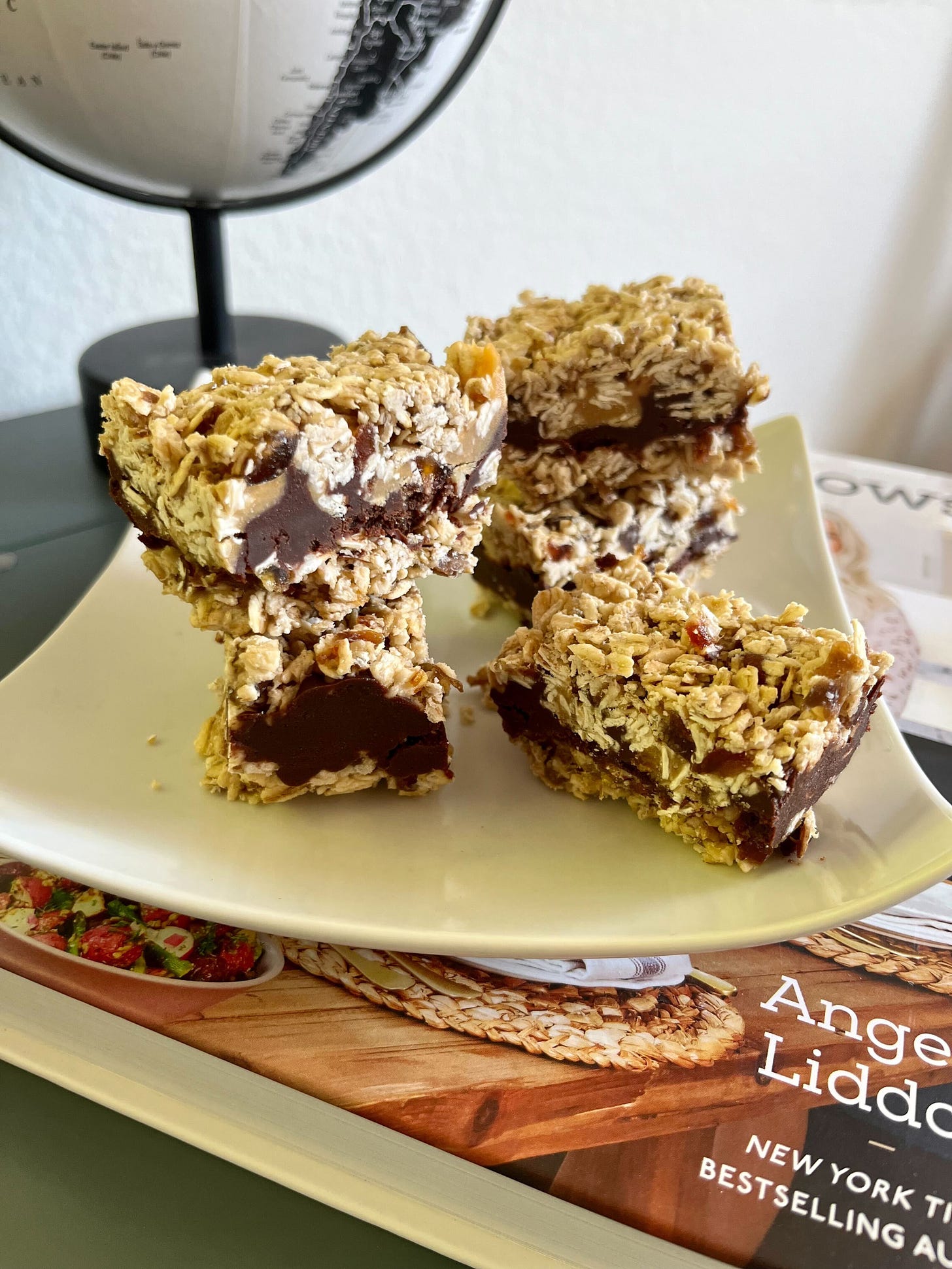 oat squares with peanut butter and chocolate