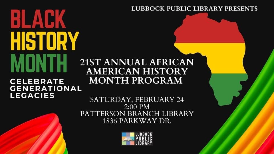 21st Annual African American History Month Program at Patterson Branch Library, 24 February | Event in Lubbock