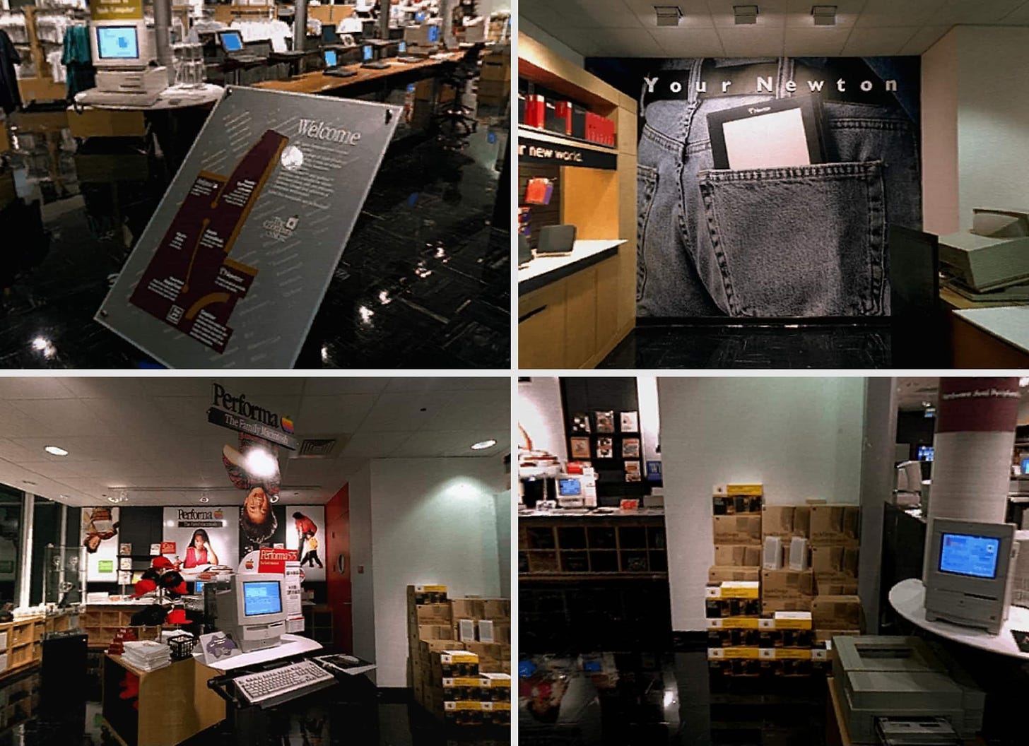 Four screenshots captured from panoramas inside The Company Store QuickTime VR tour.