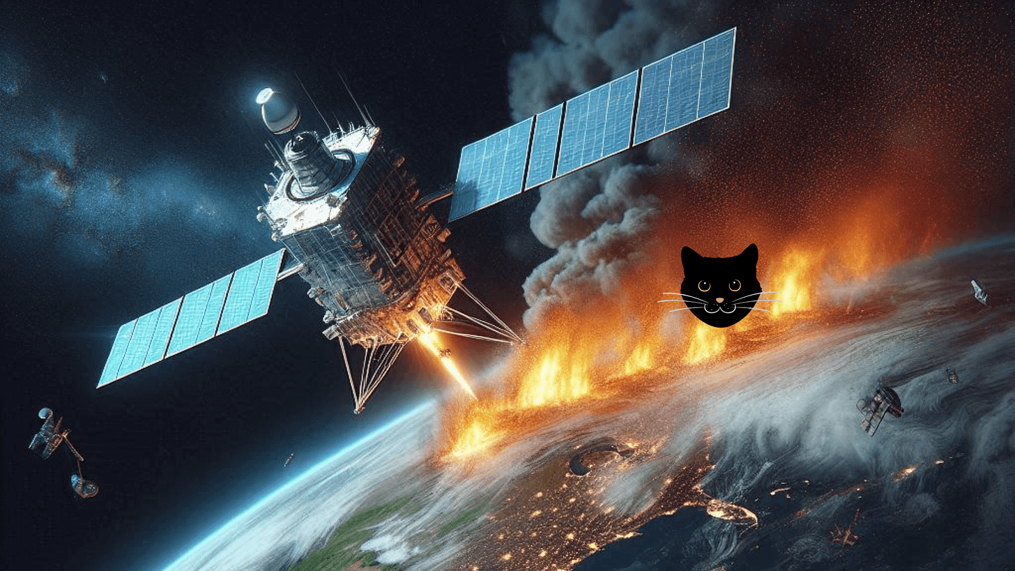 Image of space satellite and a cat face