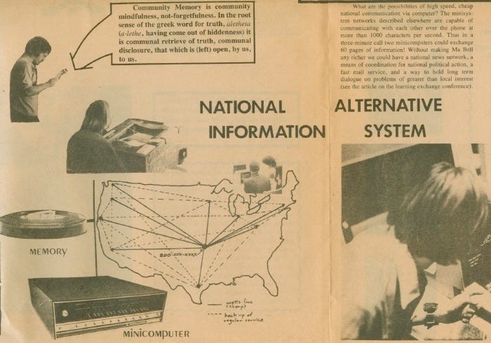 A map of the national information network accessed by Community Memory