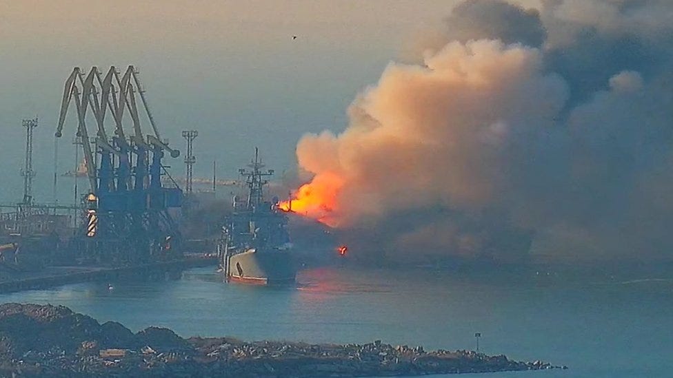 Russian warship destroyed in occupied port of Berdyansk, says Ukraine - BBC  News