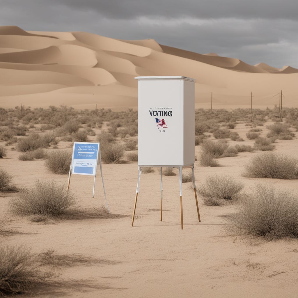 AI generated image of a voting booth in the desert
