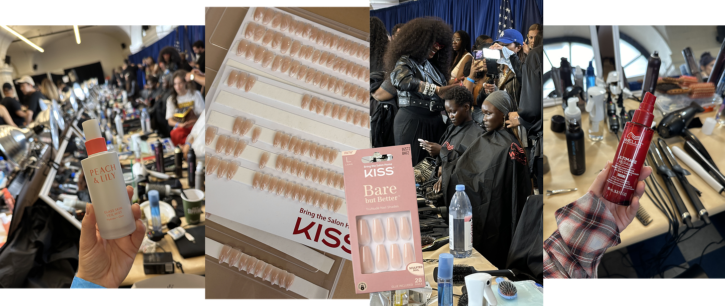 Backstage at Prabal Gurung with KISS Products, Peach & Lily, and Wella.