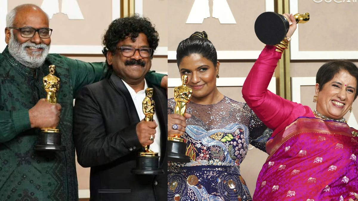 India Oscar award winner, M.M. Keeravani, Chandrabose, Kartiki Gonsalves, Guneet Monga, The Elephant Whisperers, Naatu Naatu from RRR, Netflix