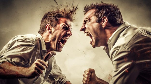 Two men fighting each other with one saying'i'm not a bad person ' |  Premium AI-generated image