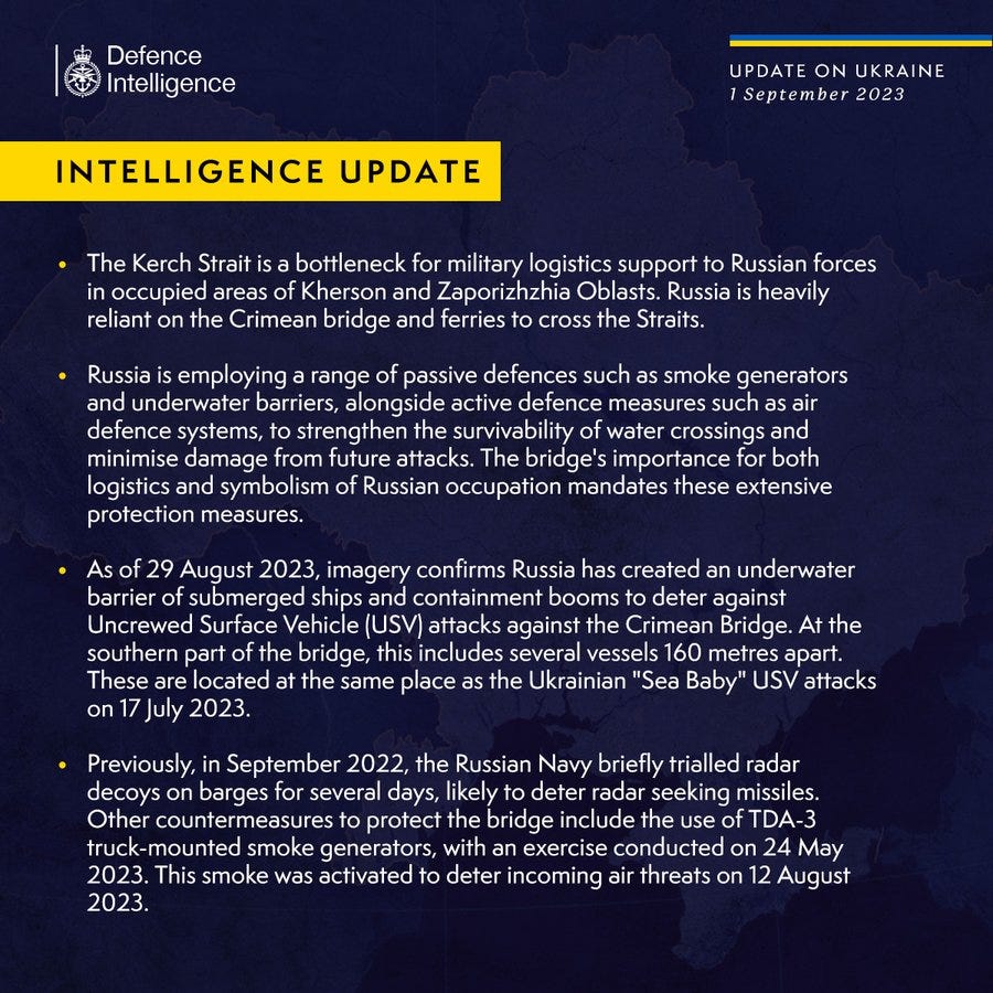 Latest Defence Intelligence update on the situation in Ukraine – 1 September 2023